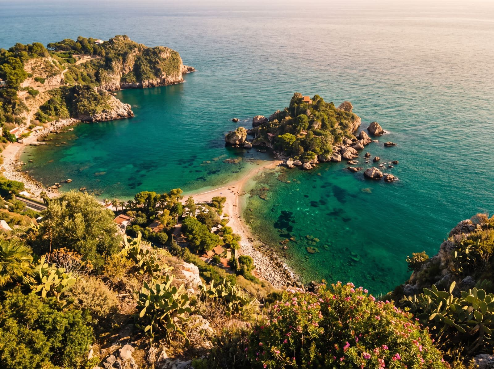 La baia di Isola Bella a Taormina vista dall'alto