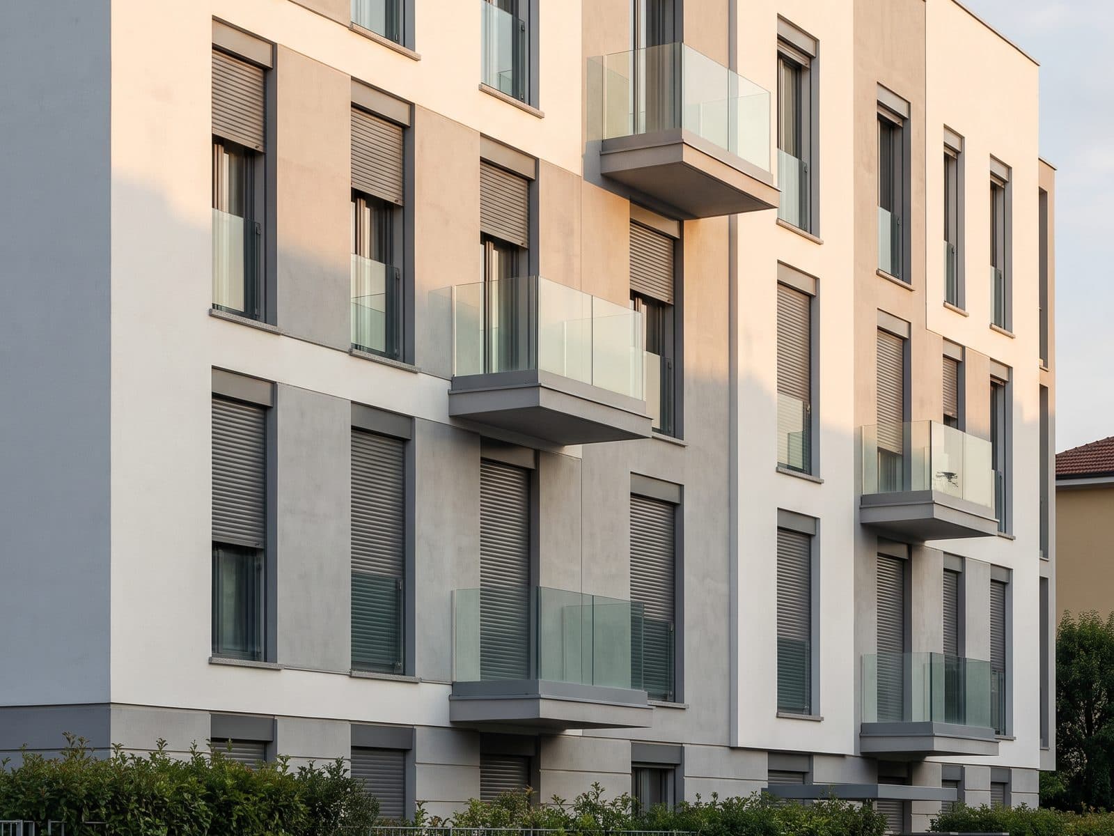 Finestre moderne con tapparelle avvolgibili e zanzariere