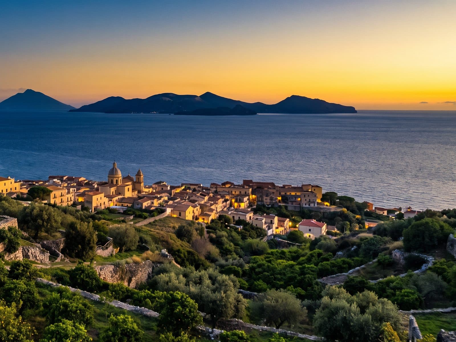 La costa tirrenica tra Messina e Milazzo al tramonto